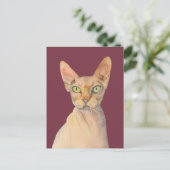 Sphynx Cat Waterverf Portret Briefkaart (Staand voorkant)
