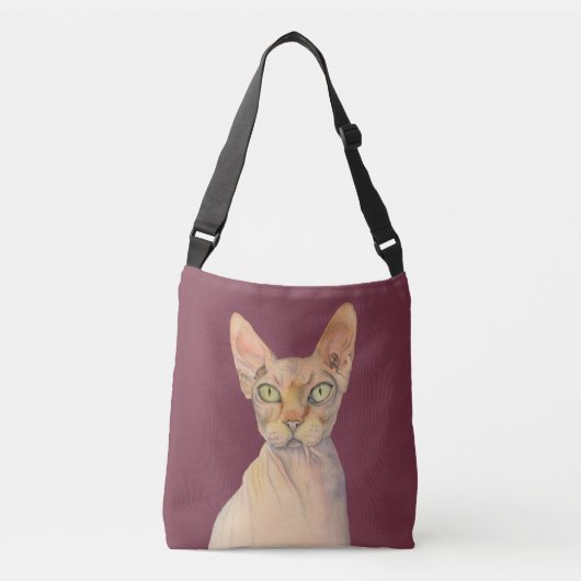 Sphynx Cat Waterverf Portret Crossbody Tas (Voorkant)