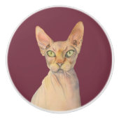 Sphynx Cat Waterverf Portret Keramische Knop (Voorkant)
