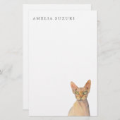 Sphynx Cat Waterverf Portret met naam Briefpapier (Voorkant / Achterkant)