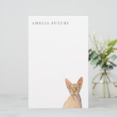 Sphynx Cat Waterverf Portret met naam Briefpapier (Staand voorkant)