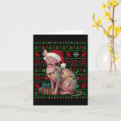 Sphynx Cat Xmas Lights Ugly Santa Hat Sphynx Cat C Kaart (Gele Bloem)