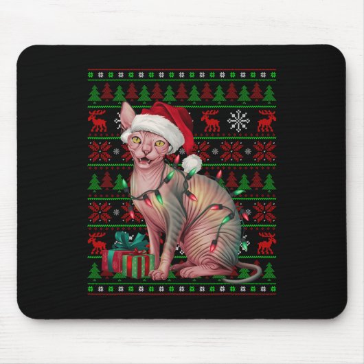 Sphynx Cat Xmas Lights Ugly Santa Hat Sphynx Cat C Muismat (Voorkant)