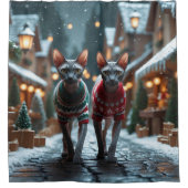 Sphynx Cats Christmas Snow Holiday Douchegordijn (Voorkant)