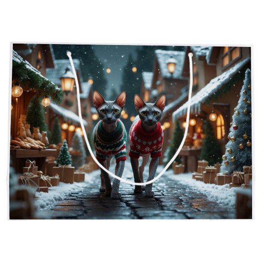 Sphynx Cats Christmas Snow Holiday Groot Cadeauzakje (Achterkant)