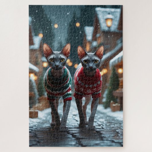 Sphynx Cats Christmas Snow Holiday Legpuzzel (Verticaal)