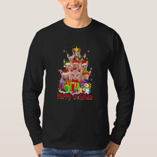Sphynx Cats Santa Hat Merry Catmas Cat T-shirt (Voorkant)