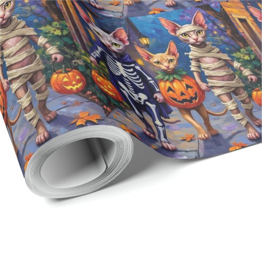 Sphynx Cats Trick-or-Treating in Halloween Costume Cadeaupapier (Rol Hoek)