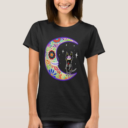 Sphynx Dia de Los Muertos Skeleton Sugar Skull T-shirt (Voorkant)