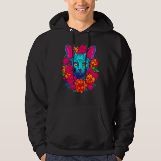 Sphynx Haarloze Kat Bloemen Hoodie (Voorkant)