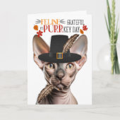 Sphynx Haarloze Kat Dankbaar voor PURRkey Day Feestdagen Kaart (Voorkant)