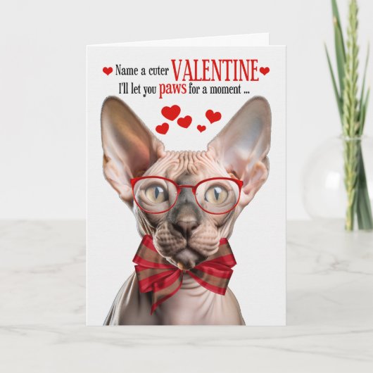 Sphynx Haarloze Kat Lover Valentijn Feline Humor Feestdagen Kaart (Voorkant)
