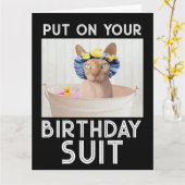 SPHYNX HAIRLESS CAT BIRTHDAY-WENSKAARTEN KAART (Gele Bloem)