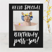 SPHYNX HAIRLESS CAT BIRTHDAY-WENSKAARTEN KAART (Gele Bloem)