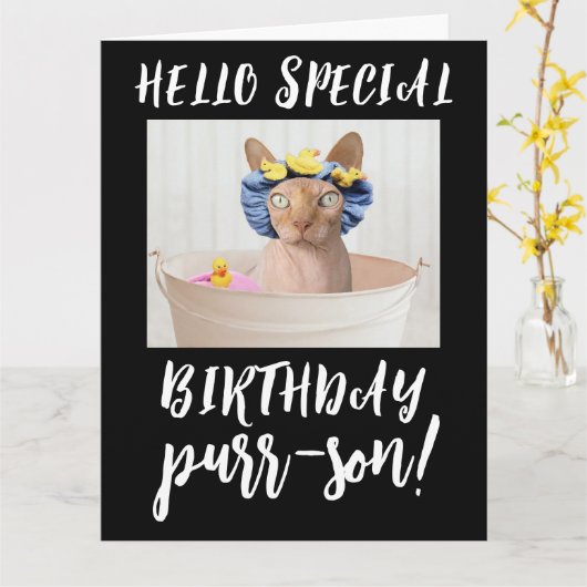 SPHYNX HAIRLESS CAT BIRTHDAY-WENSKAARTEN KAART (Gele Bloem)