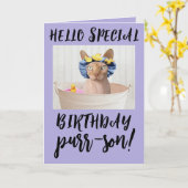 SPHYNX HAIRLESS CAT BIRTHDAY-WENSKAARTEN KAART (Gele Bloem)