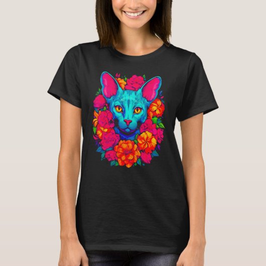 Sphynx Hairless Cat Flowers T-shirt (Voorkant)