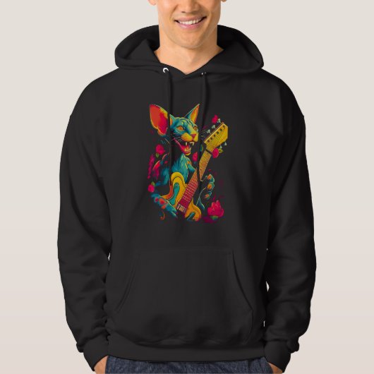 Sphynx Hairless Cat Guitar Hoodie (Voorkant)