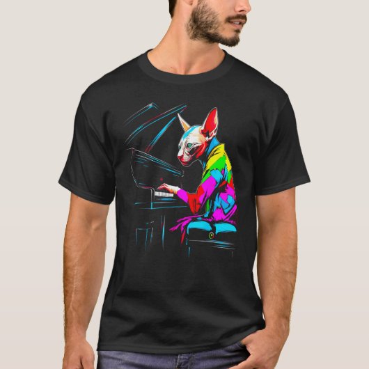 Sphynx Hairless Cat Pianist T-shirt (Voorkant)