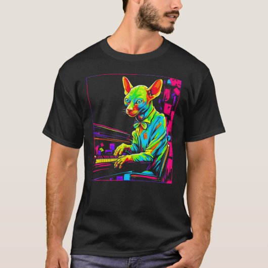 Sphynx Hairless Cat Piano T-shirt (Voorkant)