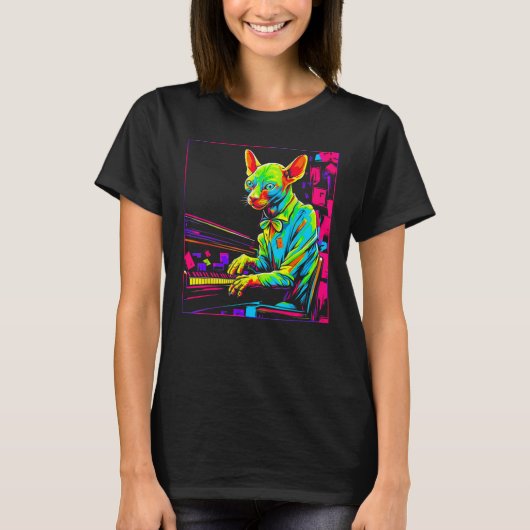 Sphynx Hairless Cat Piano T-shirt (Voorkant)