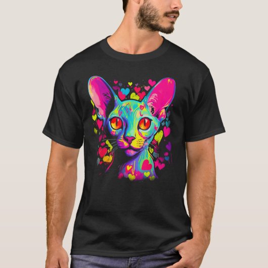 Sphynx Hairless Cat Pink Red Heart T-shirt (Voorkant)
