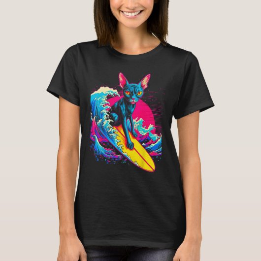 Sphynx Hairless Cat Surfing T-shirt (Voorkant)