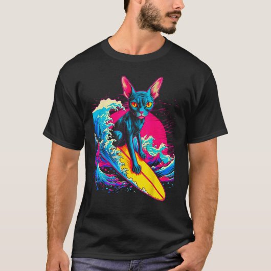 Sphynx Hairless Cat Surfing T-shirt (Voorkant)