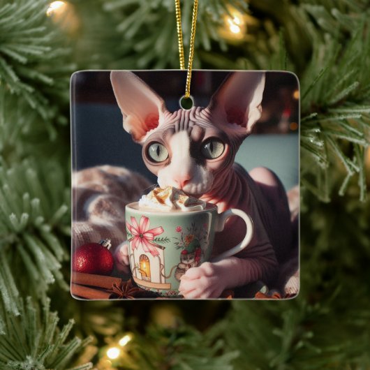 Sphynx Heet Cacao Kat Kerstmis Keramisch Ornament (Boom)
