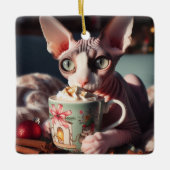 Sphynx Heet Cacao Kat Kerstmis Keramisch Ornament (Voorkant)