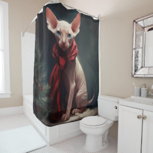 Sphynx hond in Sneeuw Kerstmis Douchegordijn
