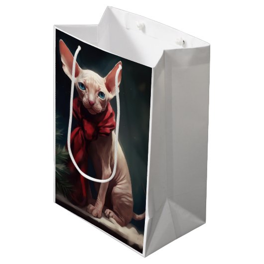 Sphynx-hond in Sneeuw Kerstmis Medium Cadeauzakje (Voorkant Gekanteld)