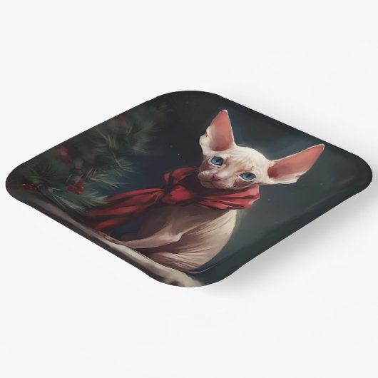 Sphynx Hond in Sneeuw Kerstmis Papieren Bordje (Gebogen)