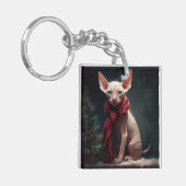 Sphynx Hond in Sneeuw Kerstmis Sleutelhanger (Voorkant Links)