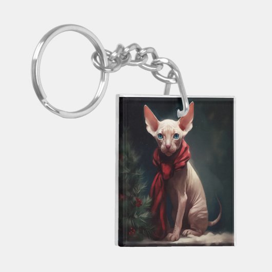 Sphynx Hond in Sneeuw Kerstmis Sleutelhanger (Voorkant Links)