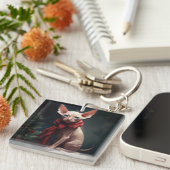 Sphynx Hond in Sneeuw Kerstmis Sleutelhanger (Voorkant Rechts)