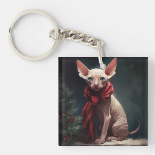 Sphynx Hond in Sneeuw Kerstmis Sleutelhanger (Voorkant)