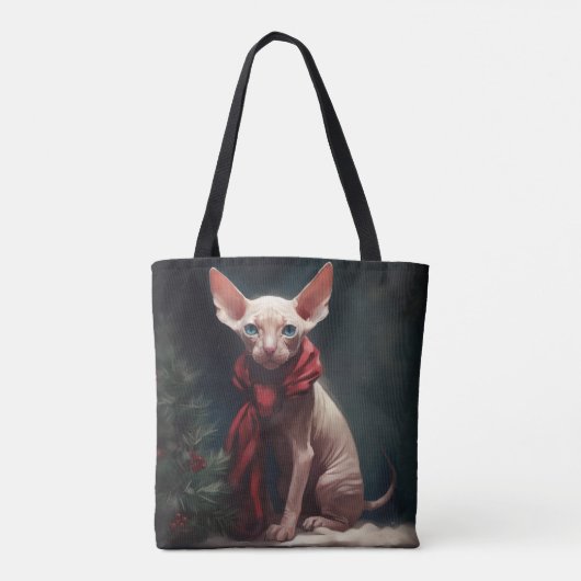 Sphynx Hond in Sneeuw Kerstmis Tote Bag (Achterkant)