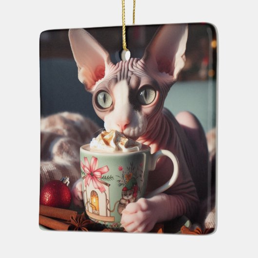Sphynx Hot Cocoa Cat Christmas Keramisch Ornament (Links)