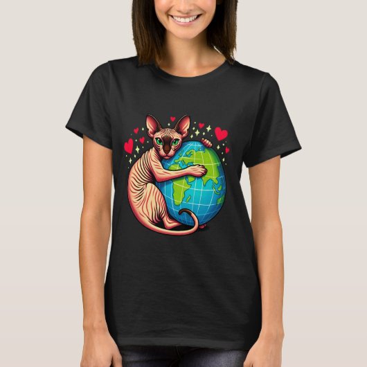 Sphynx Kat Aardedag Knuffel Liefde Eigenaar Planee T-shirt (Voorkant)