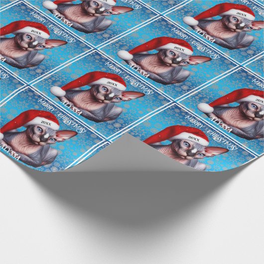 Sphynx Kat  Blauw Kerstmis Cadeaupapier (Hoek)