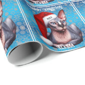 Sphynx Kat  Blauw Kerstmis Cadeaupapier (Rol Hoek)