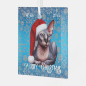 Sphynx Kat  Blauw Kerstmis Glas Ornament (Voorkant links)