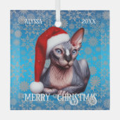 Sphynx Kat  Blauw Kerstmis Glas Ornament (Voorkant)