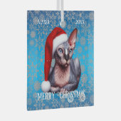 Sphynx Kat  Blauw Kerstmis Glas Ornament (Voorkant Rechts)