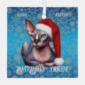 Sphynx Kat  Blauw Kerstmis Glas Ornament (Achterkant)