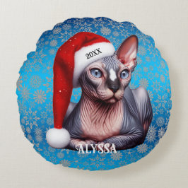 Sphynx Kat  Blauw Kerstmis Rond Kussen