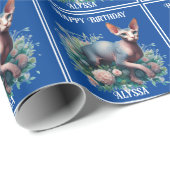 Sphynx Kat Blauw Verjaardag Cadeaupapier (Rol Hoek)