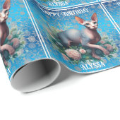 Sphynx Kat  Blauw Verjaardag Cadeaupapier (Rol Hoek)