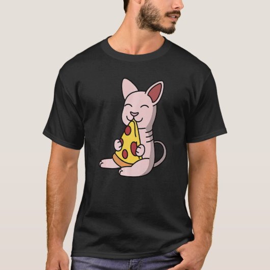 Sphynx kat eet pizza huisdier t-shirt (Voorkant)